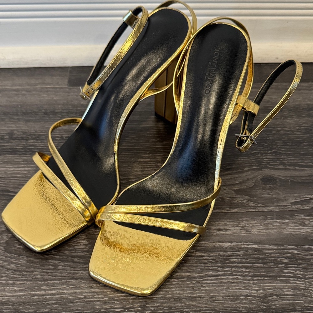 Tony Bianco Gold Metallic Strappy Block Heel Sandals